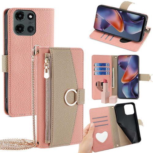 Moto G 2025 Crossbody Litchi Texture Leather Phone Case - Pink